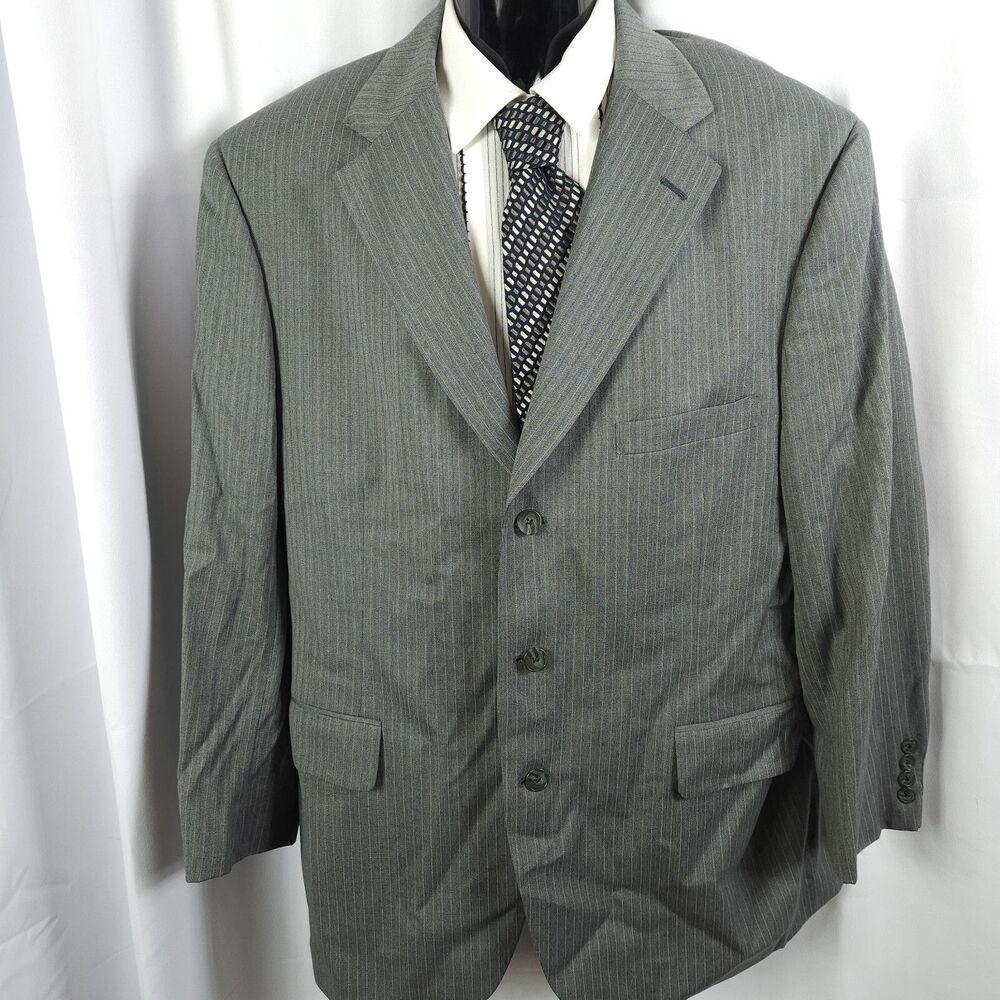 Tom James‎ Mens 42L Gray Pinstripe 3-Button Ventless Sports Coat Blazer Suit